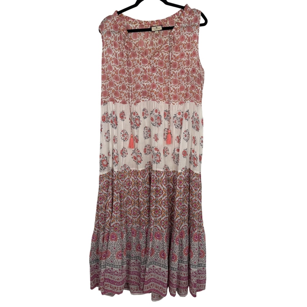 Tuckernuck Women's Floral  Boho Festival Luxury Tiered Tassels Maxi Dress XL
